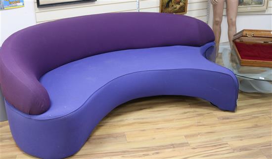 A Roche Bobois, after Vladimir Kagan, two tone curvilinear settee and an opaque glass coffee approx L.240cm